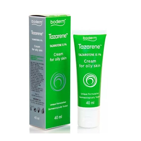 Tazarene Crema 0,1% para acné en pieles grasas. Boderm