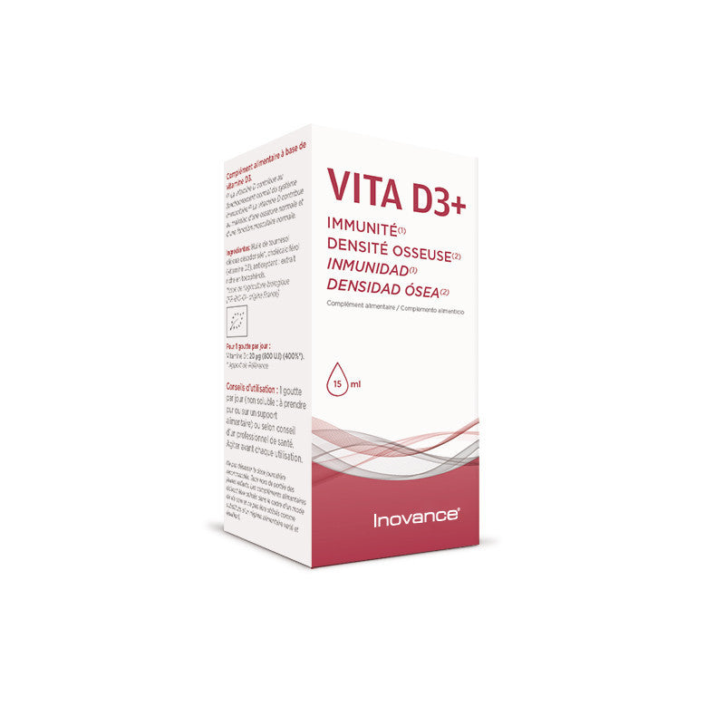 Vita D3. Vitamina D para cuidar el sistema inmunitario y los niveles de calcio. Suplemento. Inovance.