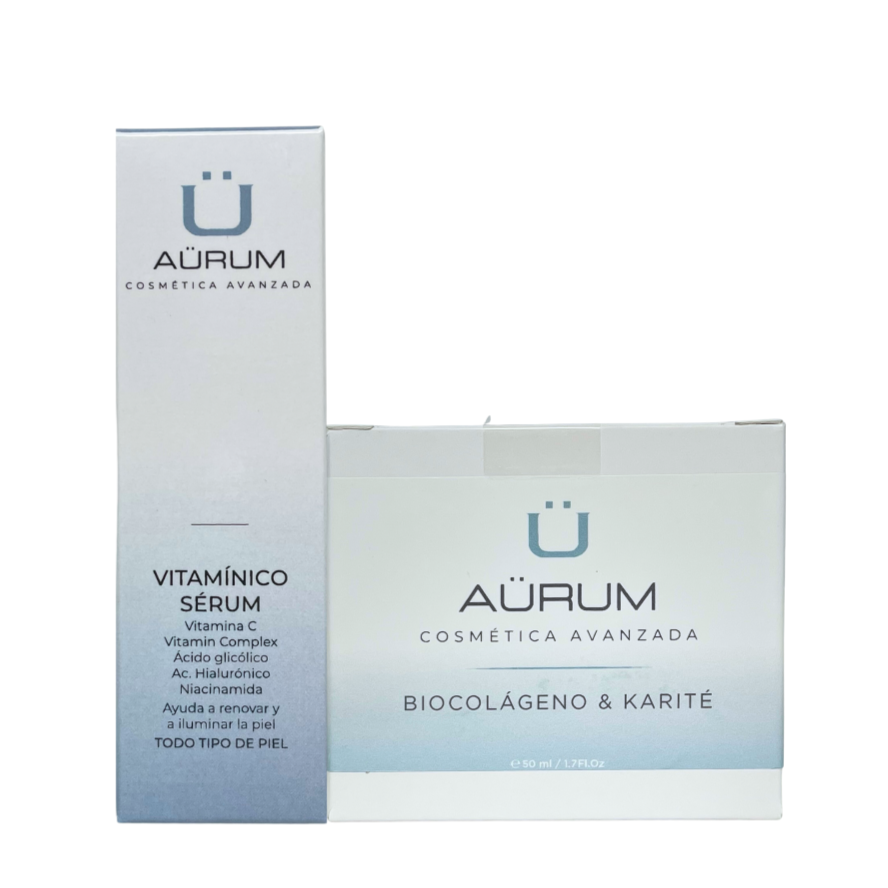 Pack Serum Vitamínico y Crema Biocolágeno y Karité. Todo Tipo de Piel. Aürum