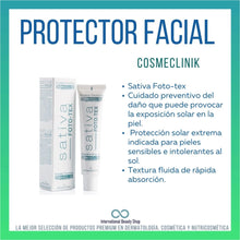 Cargar imagen en el visor de la galería, Sativa Foto-tex. Protector solar hidratante contra daño actínico. Cosmeclinik
