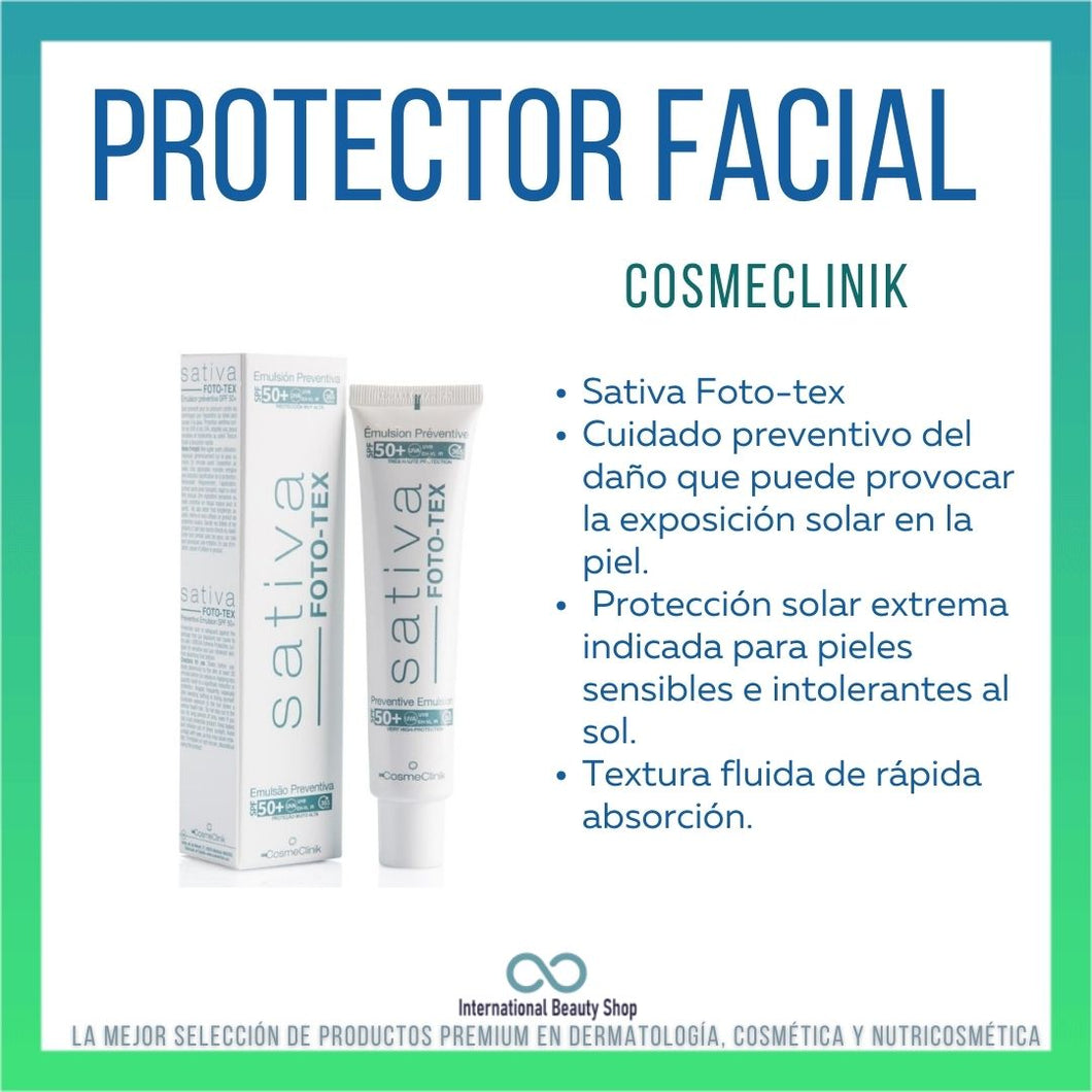 Sativa Foto-tex. Protector solar hidratante contra daño actínico. Cosmeclinik