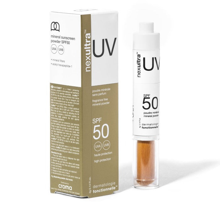 Protección mineral brocha. Polvos matificantes Nexultra™ UV SPF50. Universkin